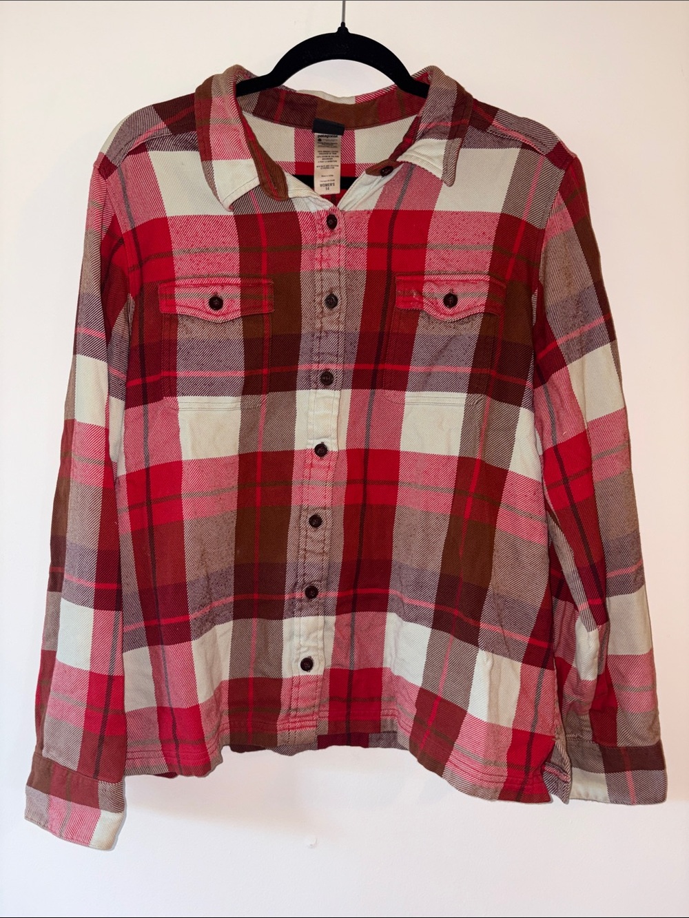 Womens Patagonia Red, Brown, And White Tactical Field Flannel Jacket Size 14